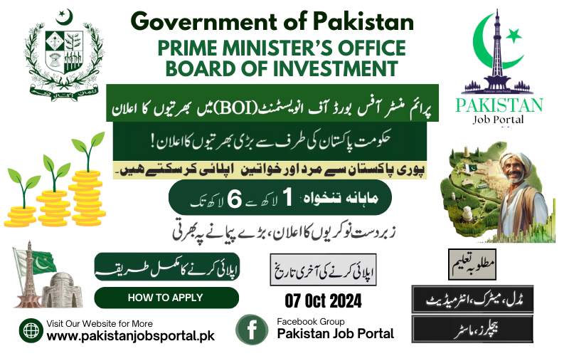 Prime Minister’s Office Board Of Investment Jobs 2024