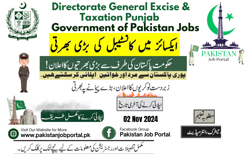 Government of Pakistan Excise & Taxation Punjab Jobs 