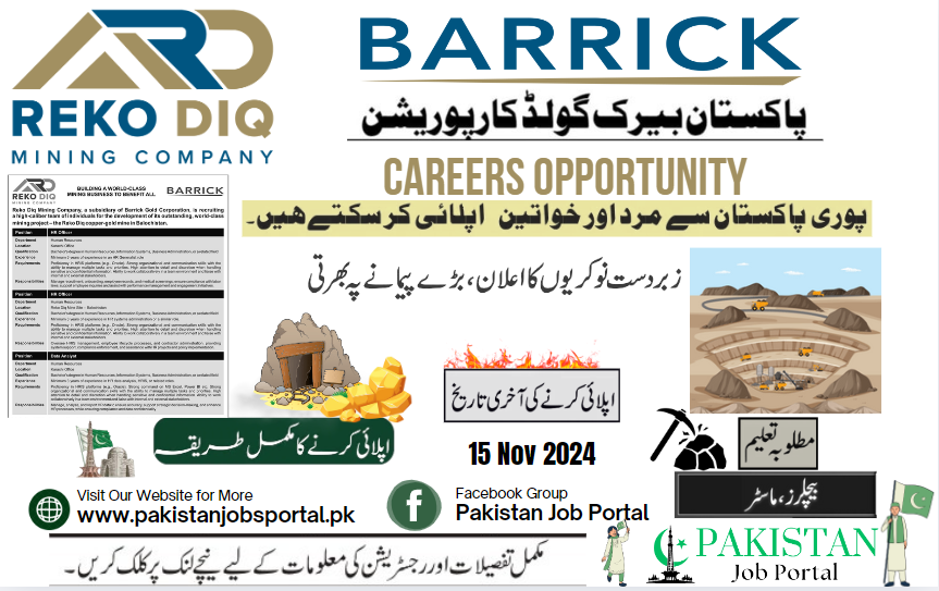 Jobs in Reko Diq (Barrick Gold Mining Company) 2024