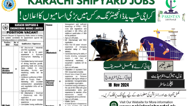 Government of Pakistan Karachi Shipyard Jobs Nov 2024