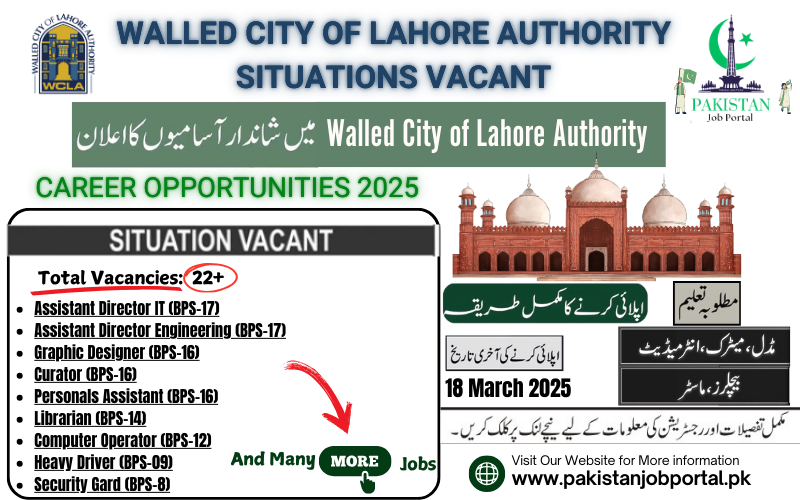 Career Opportunity in Walled City of Lahore Authority